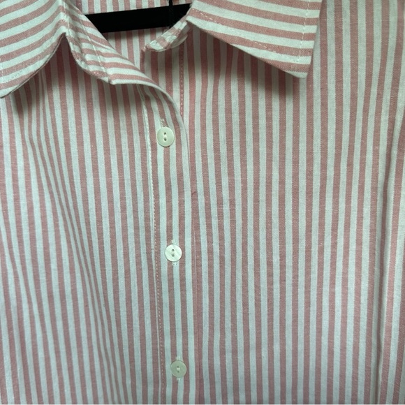 NWT 100% Cotton Pink and White Striped Dress with Ruffle Sleeve size Large - Picture 3 of 5